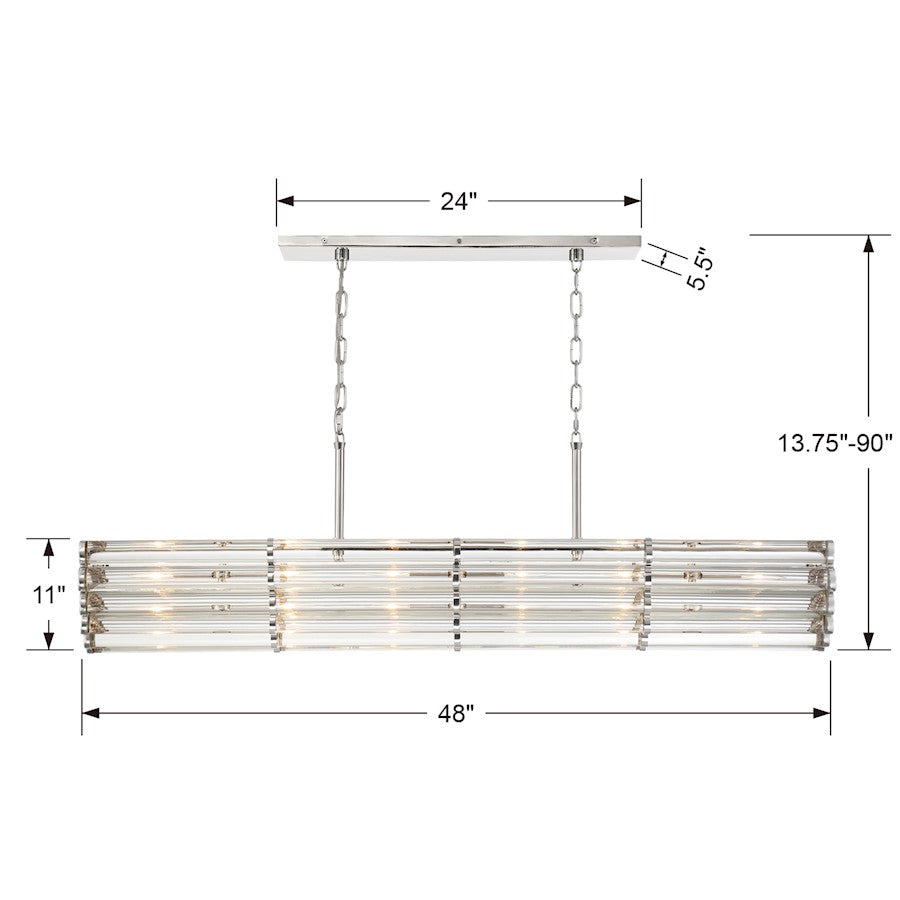 6 Light Linear Chandelier, Polished Nickel