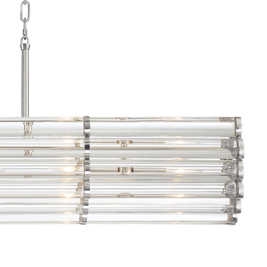 6 Light Linear Chandelier, Polished Nickel