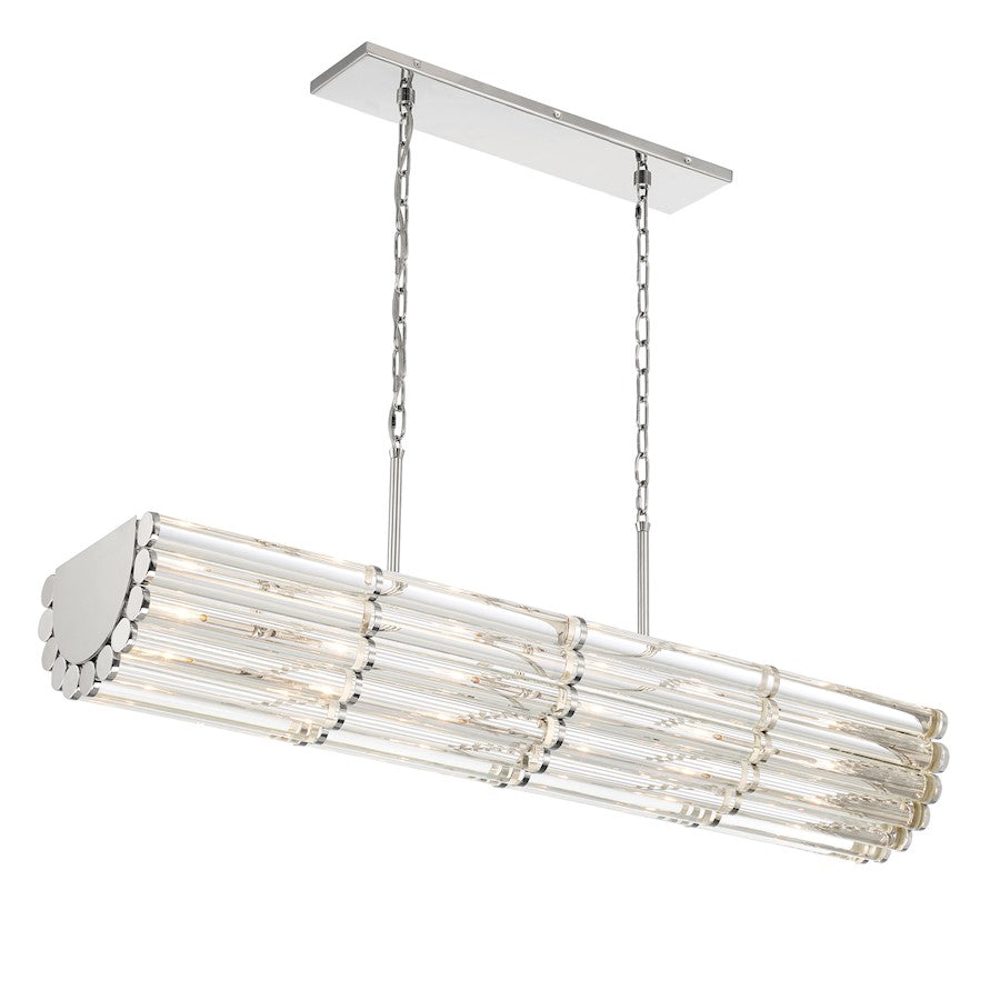 6 Light Linear Chandelier, Polished Nickel