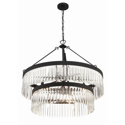 9 Light Chandelier, Black Forged