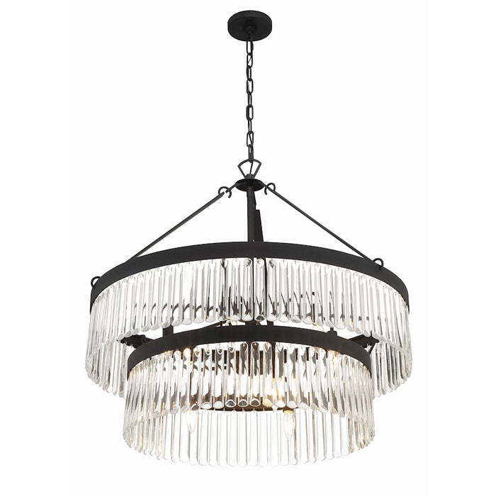 Crystorama Emory 9 Light Chandelier, Black Forged/Clear Glass