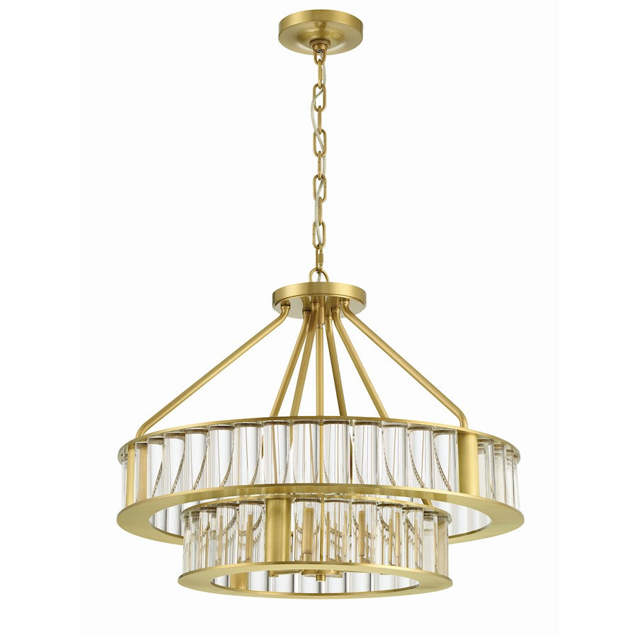 6 Light Chandelier, Aged Brass