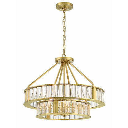 6 Light Chandelier, Aged Brass