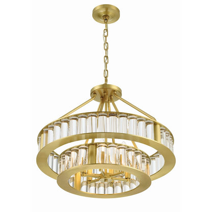 6 Light Chandelier, Aged Brass