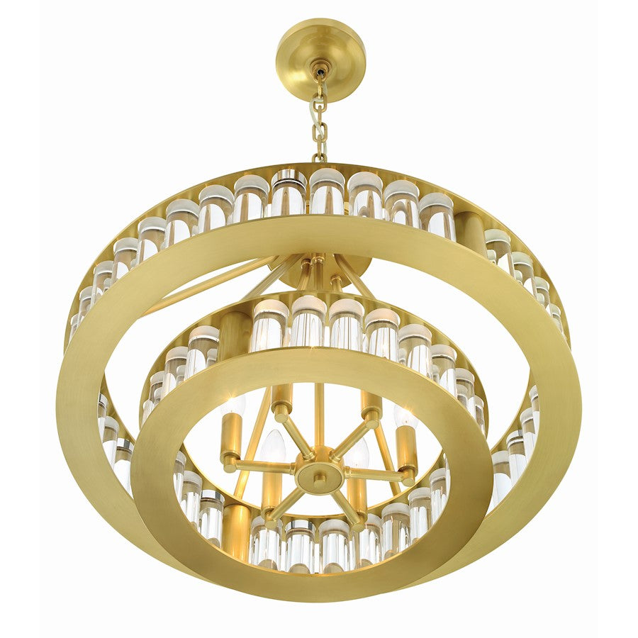 6 Light Chandelier, Aged Brass