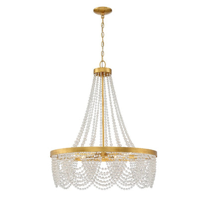 4 Light Chandelier, Antique Gold with Beads