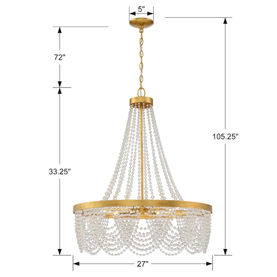 4 Light Chandelier, Antique Gold with Beads