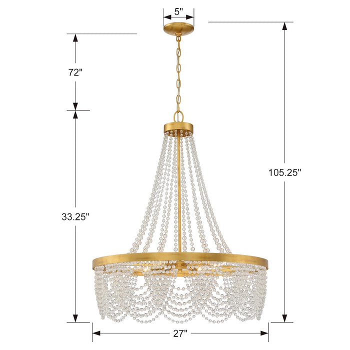Crystorama Fiona 4 Light Chandelier, Antique Gold with Beads