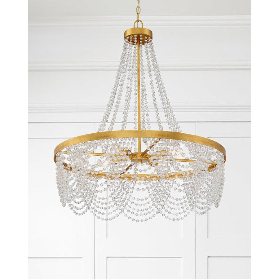 4 Light Chandelier, Antique Gold with Beads