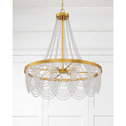 4 Light Chandelier, Antique Gold with Beads