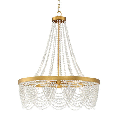 Crystorama Fiona 4 Light Chandelier, Antique Gold/White Beads - FIO-A9104-GA-WH