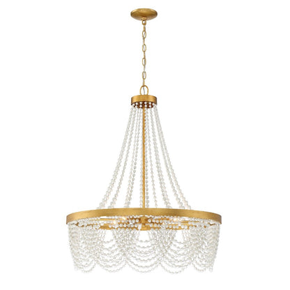 4 Light Chandelier, Antique Gold with Beads