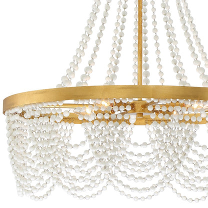 4 Light Chandelier, Antique Gold with Beads