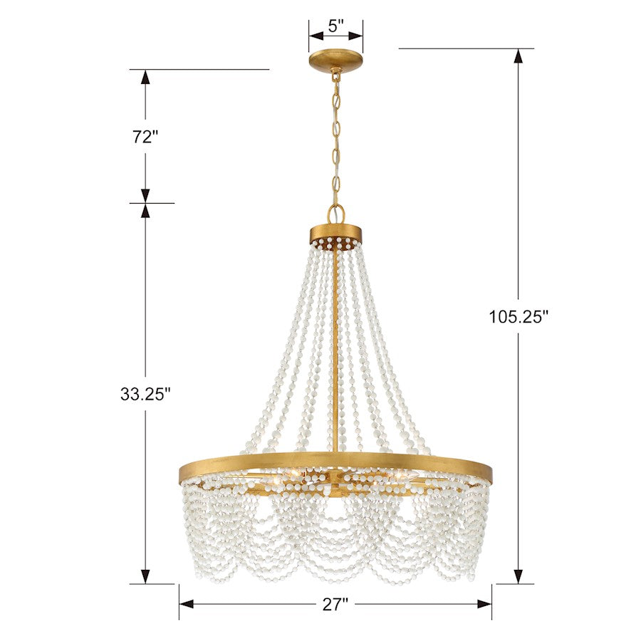 4 Light Chandelier, Antique Gold with Beads