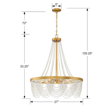 4 Light Chandelier, Antique Gold with Beads