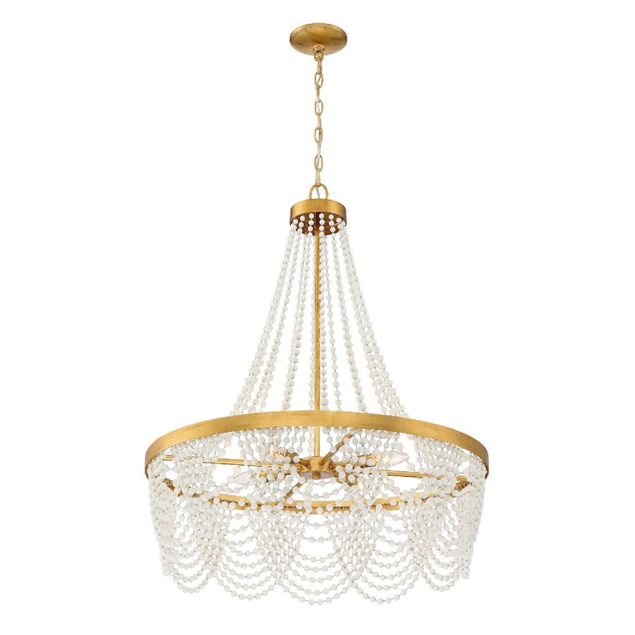 4 Light Chandelier, Antique Gold with Beads