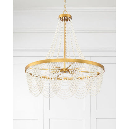 4 Light Chandelier, Antique Gold with Beads