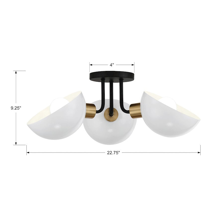 Crystorama Gigi 3 Light Semi Flush Mount, White