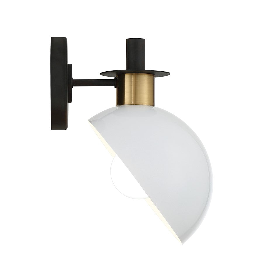 Crystorama Gigi 1 Light Wall Sconce, Black/Aged Brass/White - GIG-811-BK-AG