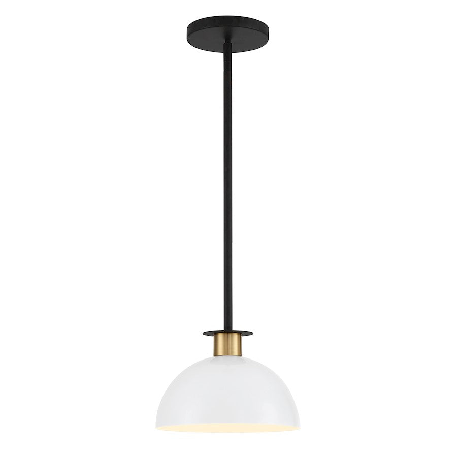 Crystorama Gigi 1 Light Pendant, Matte Black/Aged Brass/White - GIG-813-BK-AG