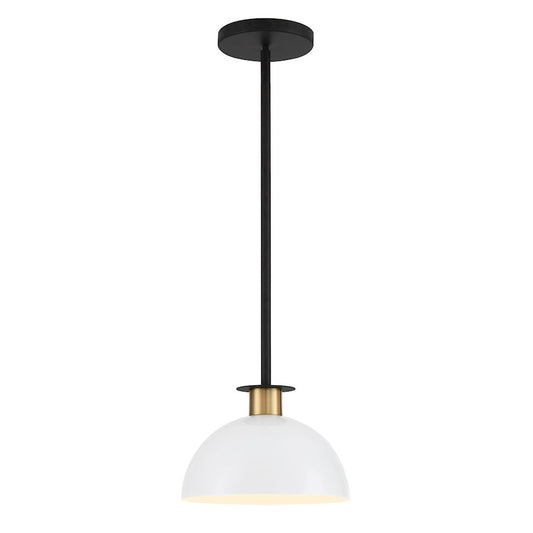 Crystorama Gigi 1 Light Pendant, Matte Black/Aged Brass/White - GIG-813-BK-AG