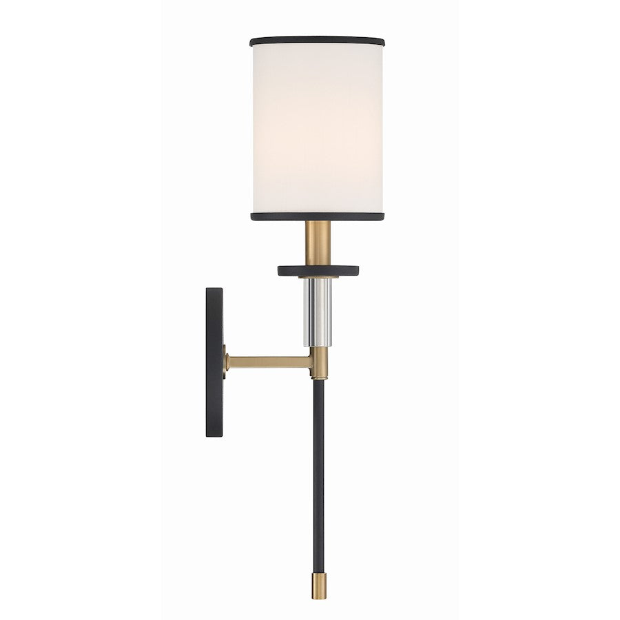 Crystorama Hatfield 1 Light Wall Mount, Black/Vibrant Gold/White - HAT-471-BF-VG