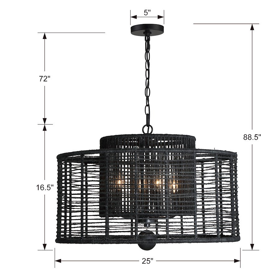 4 Light Chandelier, Matte Black