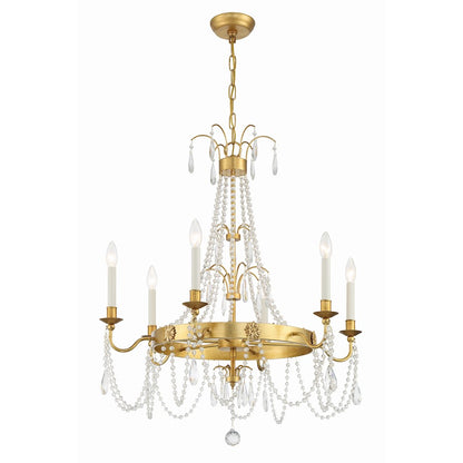 6 Light Chandelier, Antique Gold