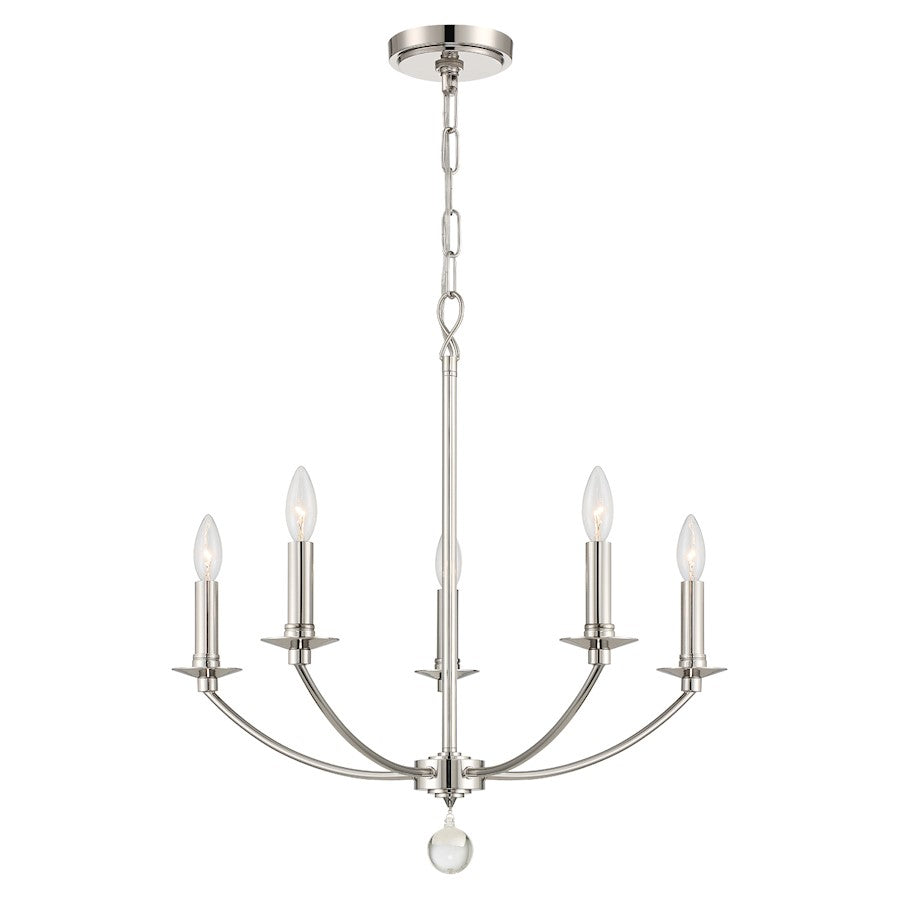 Crystorama Mila 5 Light Chandelier, Polished Nickel - MIL-8005-PN