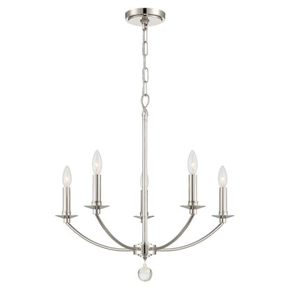 Crystorama Mila 5 Light Chandelier, Polished Nickel - MIL-8005-PN