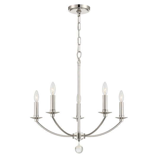 Crystorama Mila 5 Light Chandelier, Polished Nickel - MIL-8005-PN