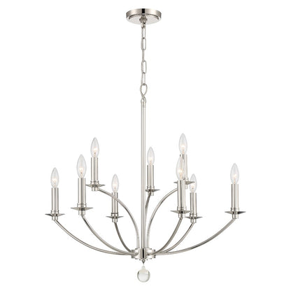 Crystorama Mila 9 Light Chandelier, Polished Nickel - MIL-8009-PN