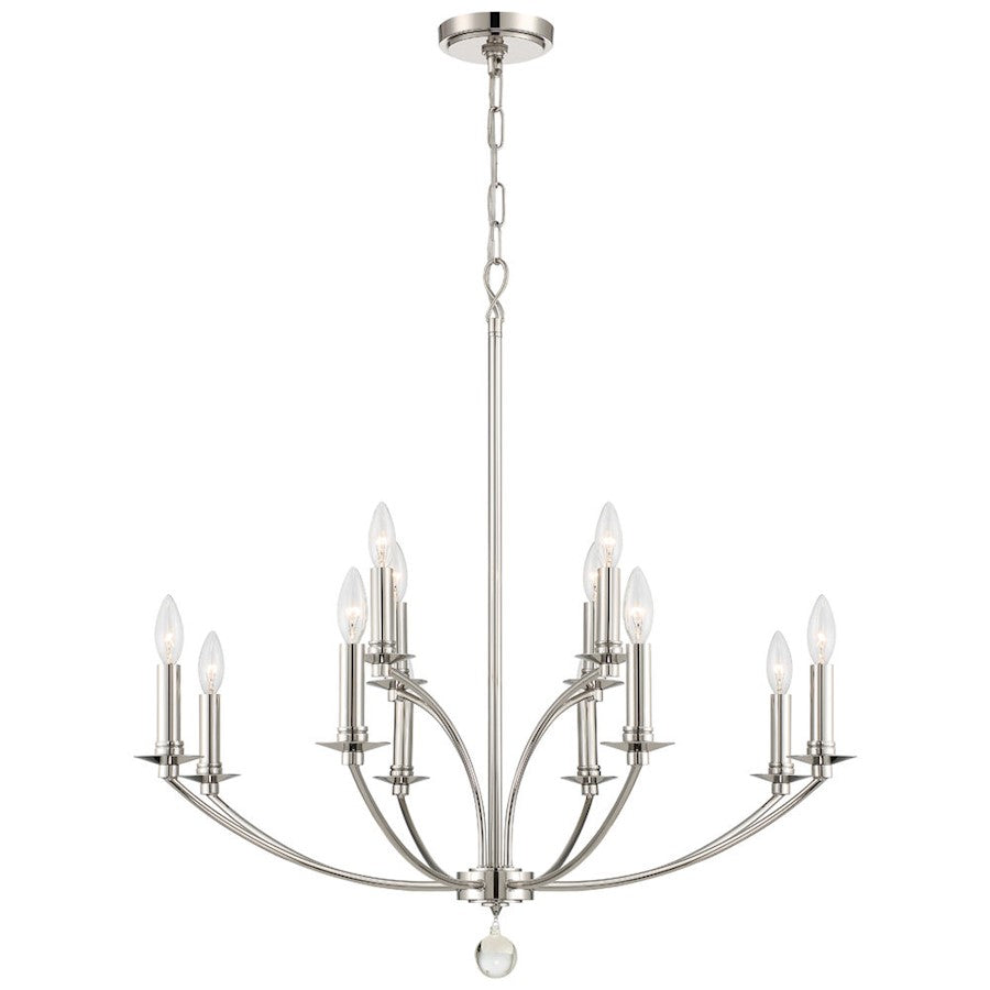 Crystorama Mila 12 Light Chandelier, Polished Nickel - MIL-8012-PN