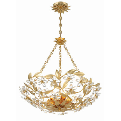 6 Light Chandelier, Antique Gold