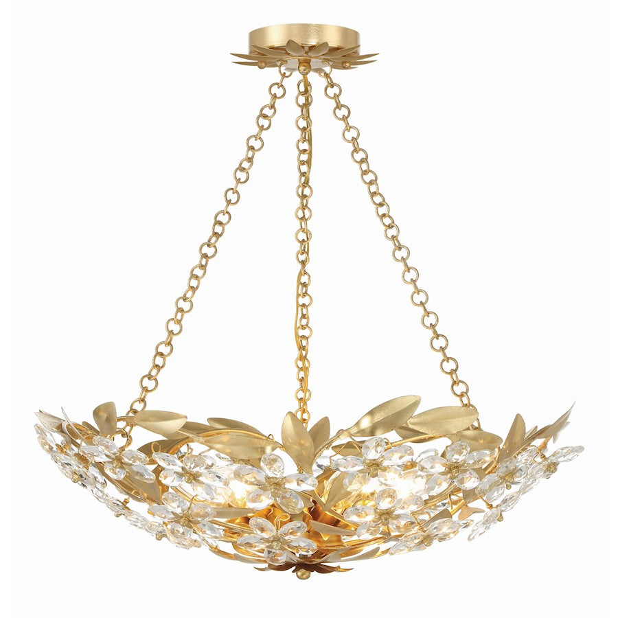 6 Light Chandelier, Antique Gold