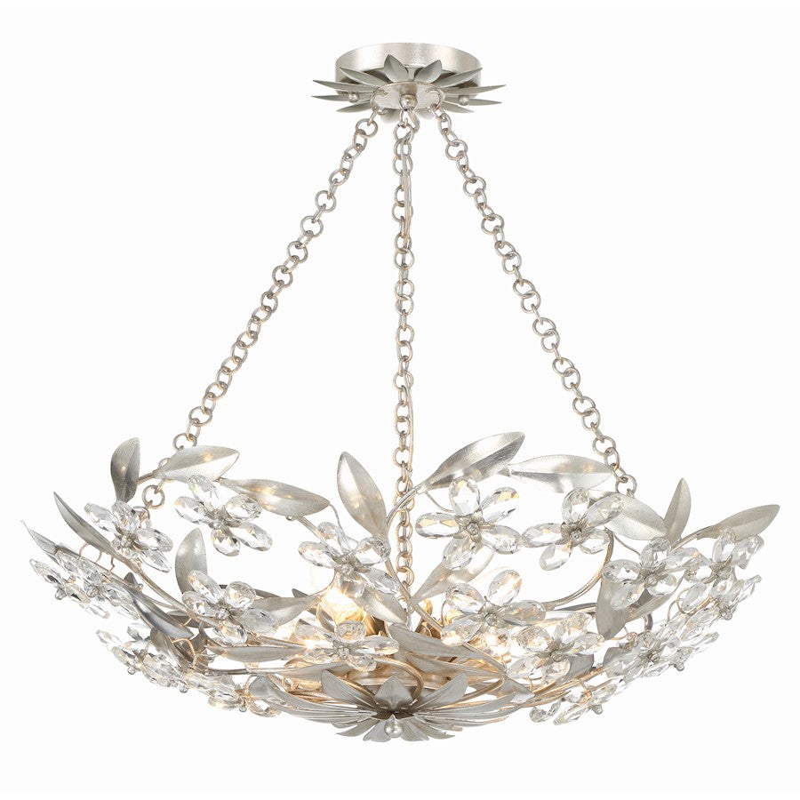 6 Light Chandelier, Antique Silver