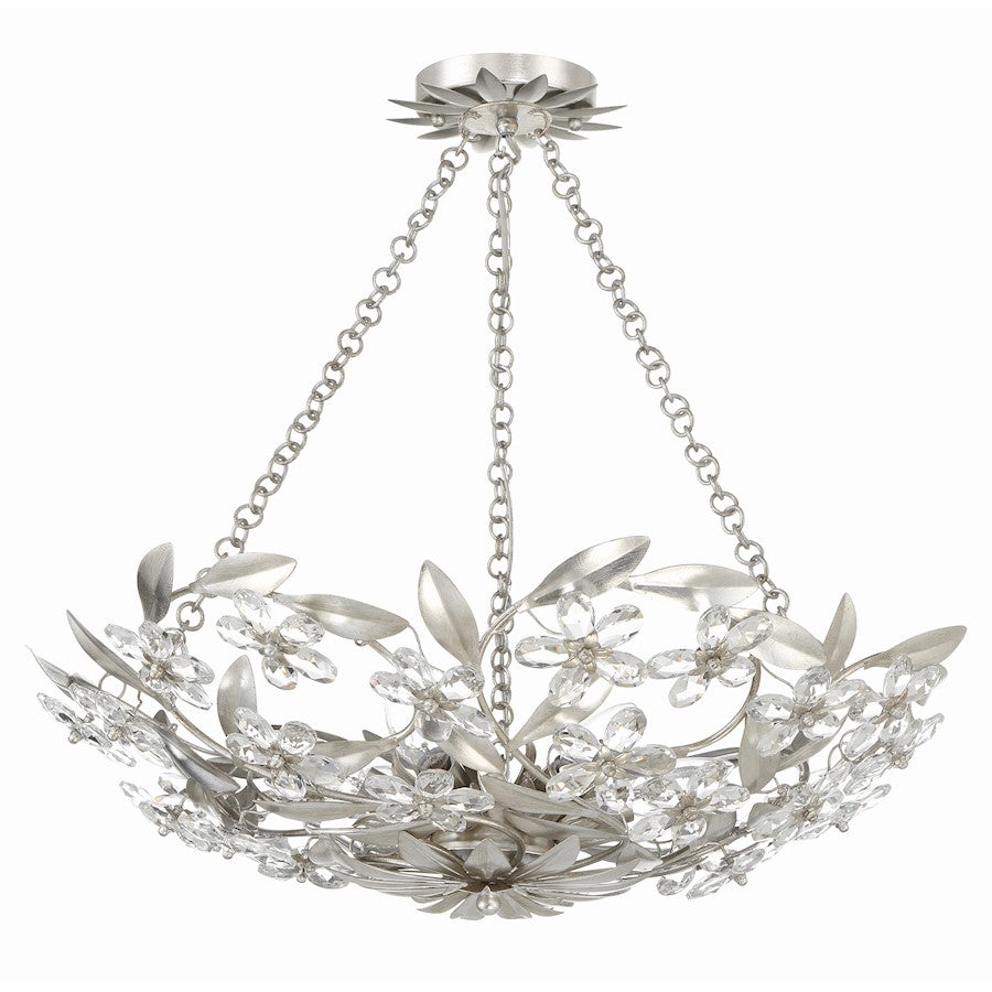 6 Light Chandelier, Antique Silver