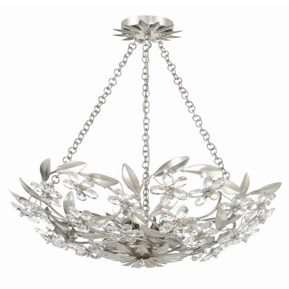 6 Light Chandelier, Antique Silver