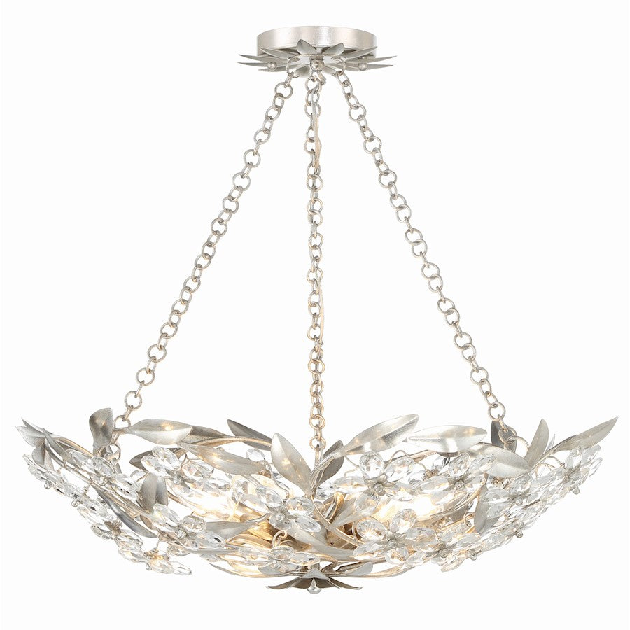 6 Light Chandelier, Antique Silver