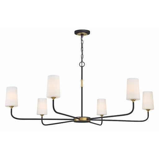 Crystorama Niles 6 Light Chandelier, Black Forged/Gold/White - NIL-70016-BF-MG
