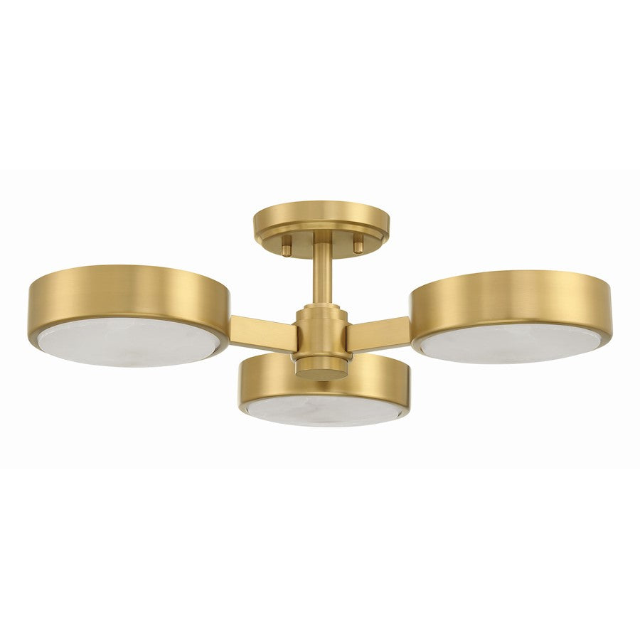 Crystorama Orson 3 Light Semi Flush Mount, Modern Gold/Stone