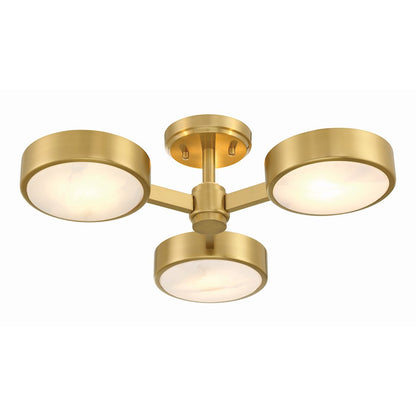 Crystorama Orson 3 Light Semi Flush Mount, Modern Gold/Stone