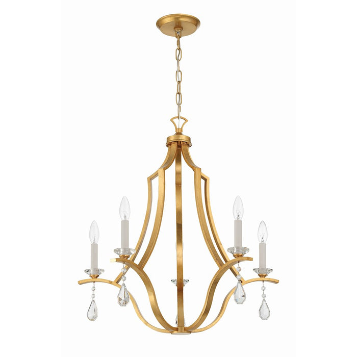 Crystorama Perry 5 Light Chandelier, Antique Gold
