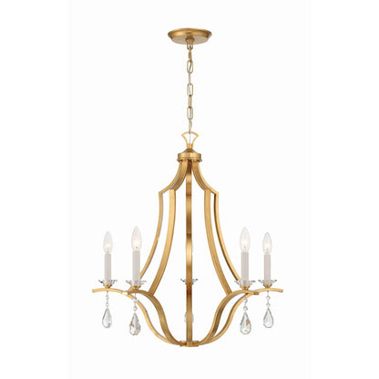 5 Light Chandelier, Antique Gold