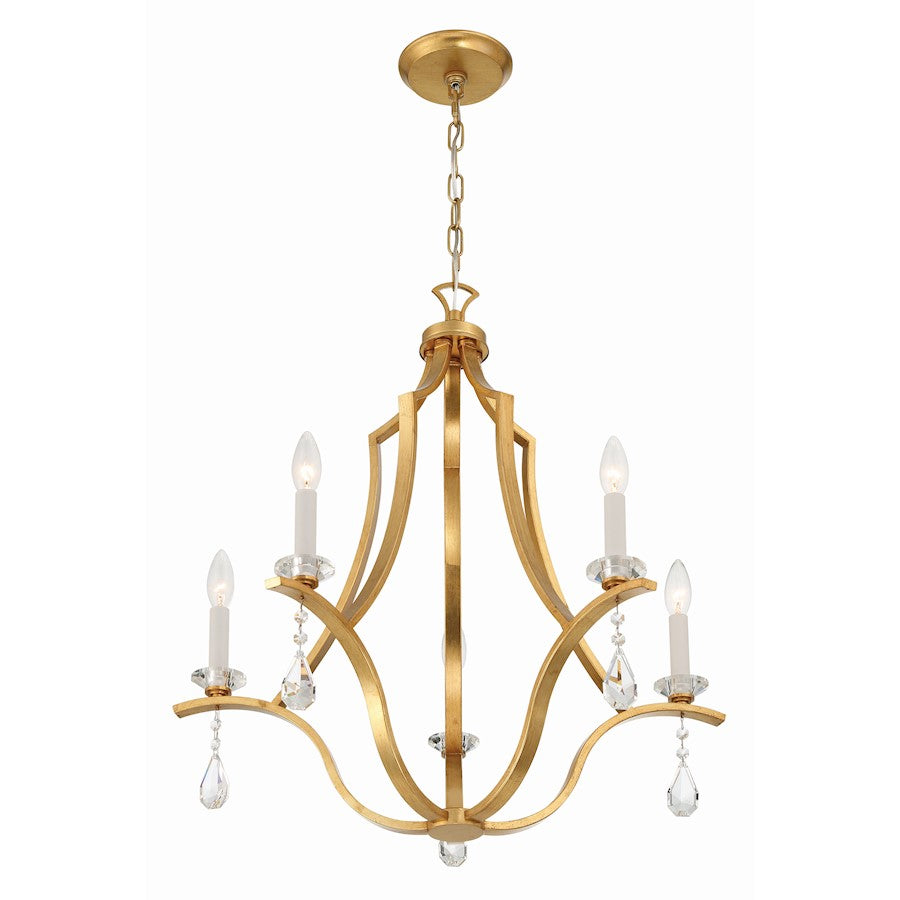 5 Light Chandelier, Antique Gold