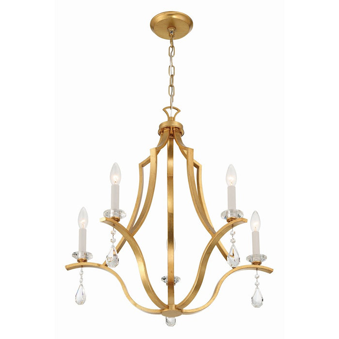 Crystorama Perry 5 Light Chandelier, Antique Gold