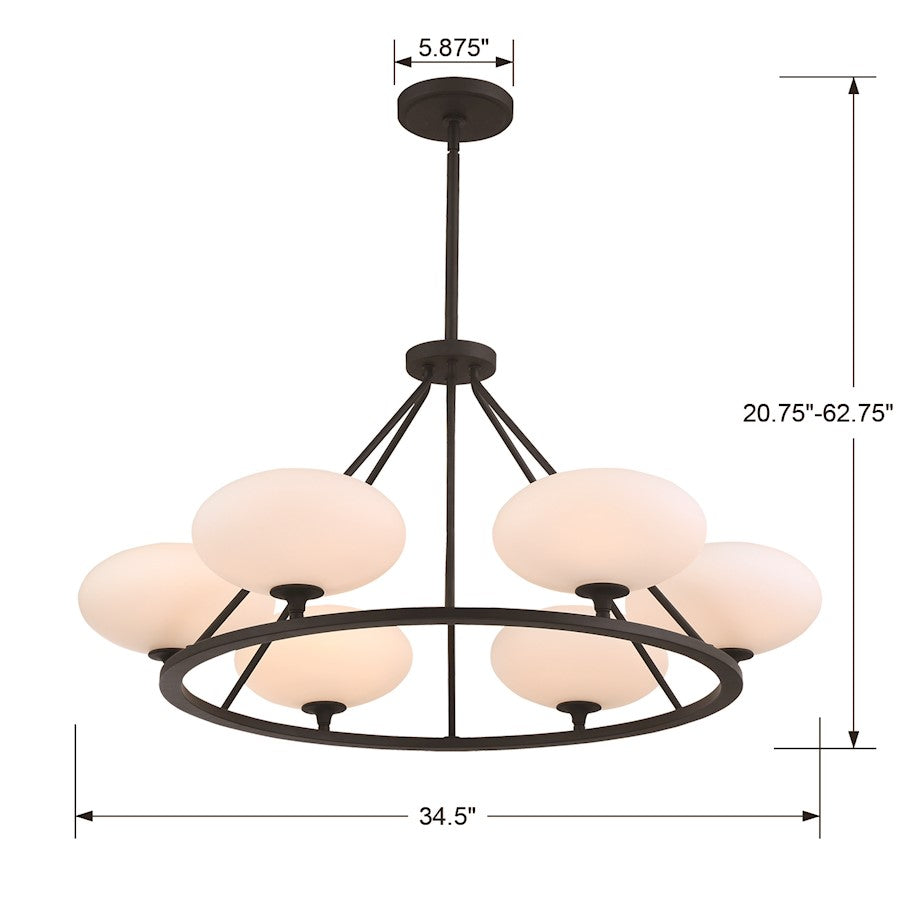 6 Light Chandelier, Black Forged