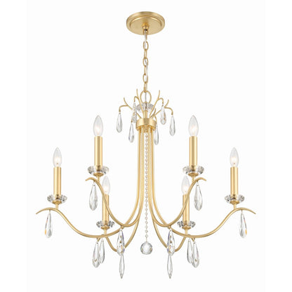 6 Light Chandelier, Antique Gold