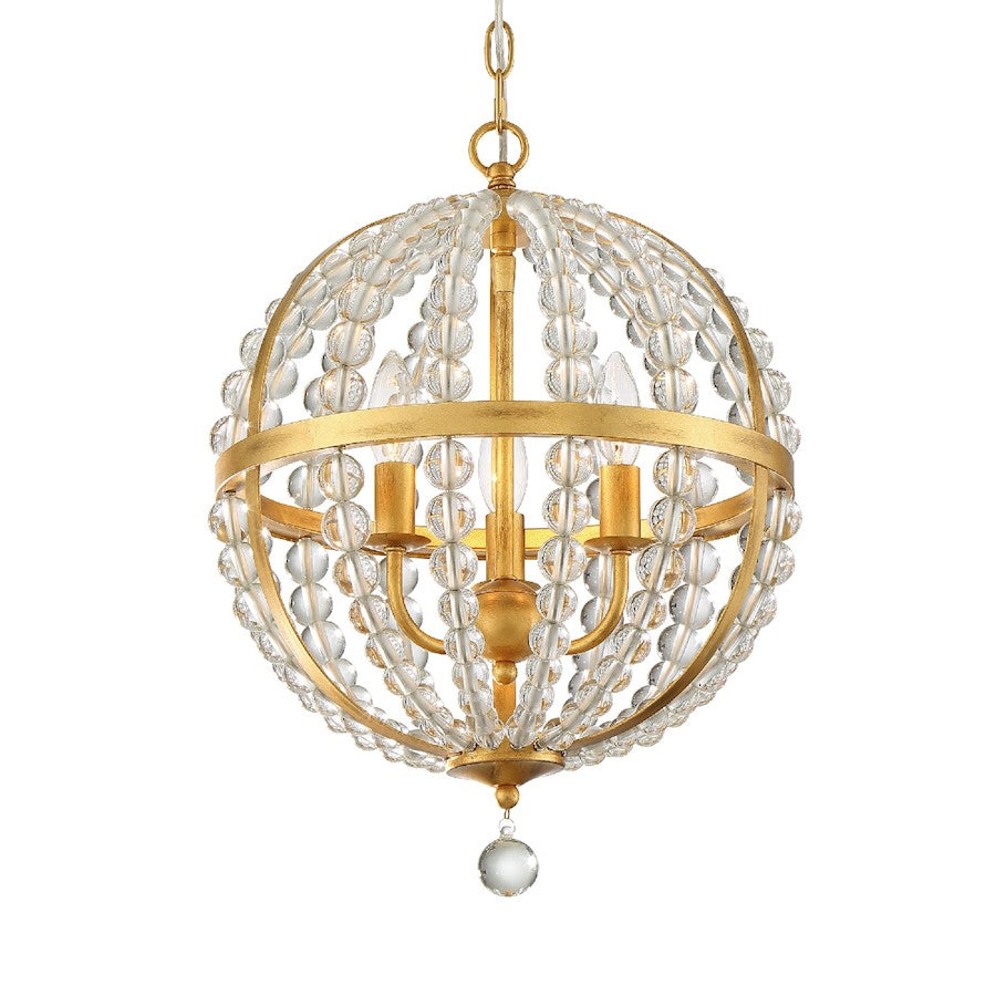 Crystorama Roxy 3 Light Chandelier, Antique Gold - ROX-A9003-GA