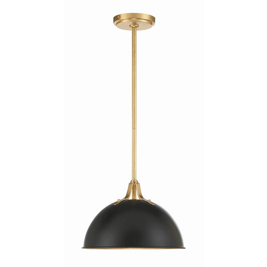 Crystorama Soto 1 Light 12" Pendant, Matte Black/Antique Gold - SOT-18013-MK-GA